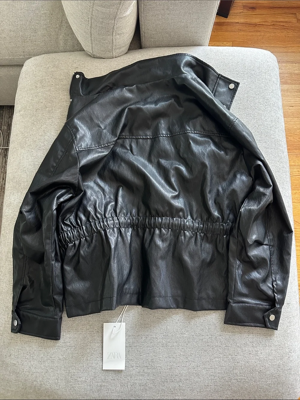 Zara 6318/047 Black Faux Leather Drawstring Waist Jacket